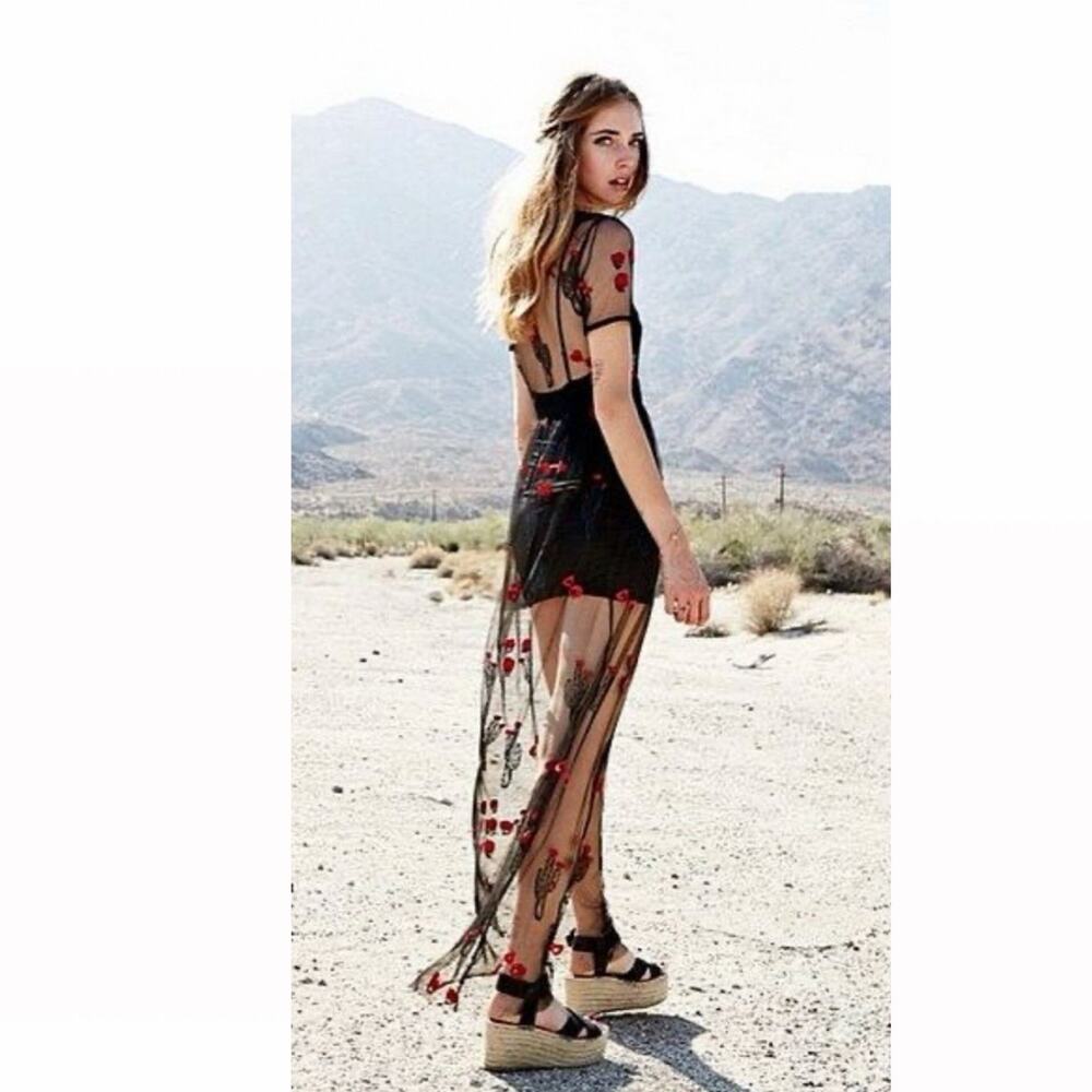 For Love & lemons Desert Rose Maxi Dress Embroidered Lace Sheer Whimsygoth S
